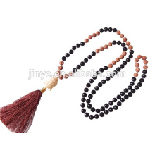 108 Hand Knotted Yoga Black Agate Wooden Prayer Beaded Tassel Buddhist Necklace